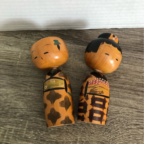 Vtg Handmade Wooden Bobble Head Kokeshi Dolls - Picture 6 of 12